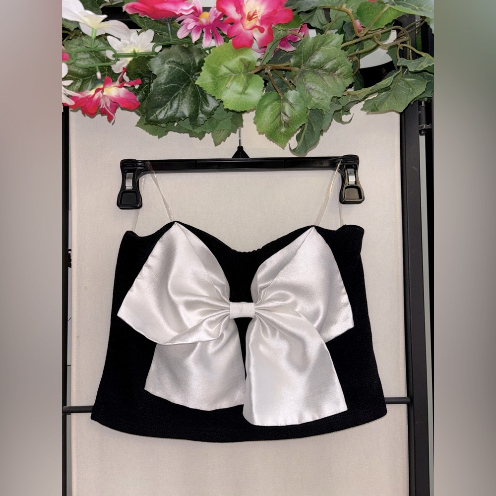 Black Tube Top with White Bow